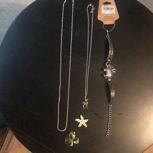 Two Necklaces, Three Pendants, and a Bracelet